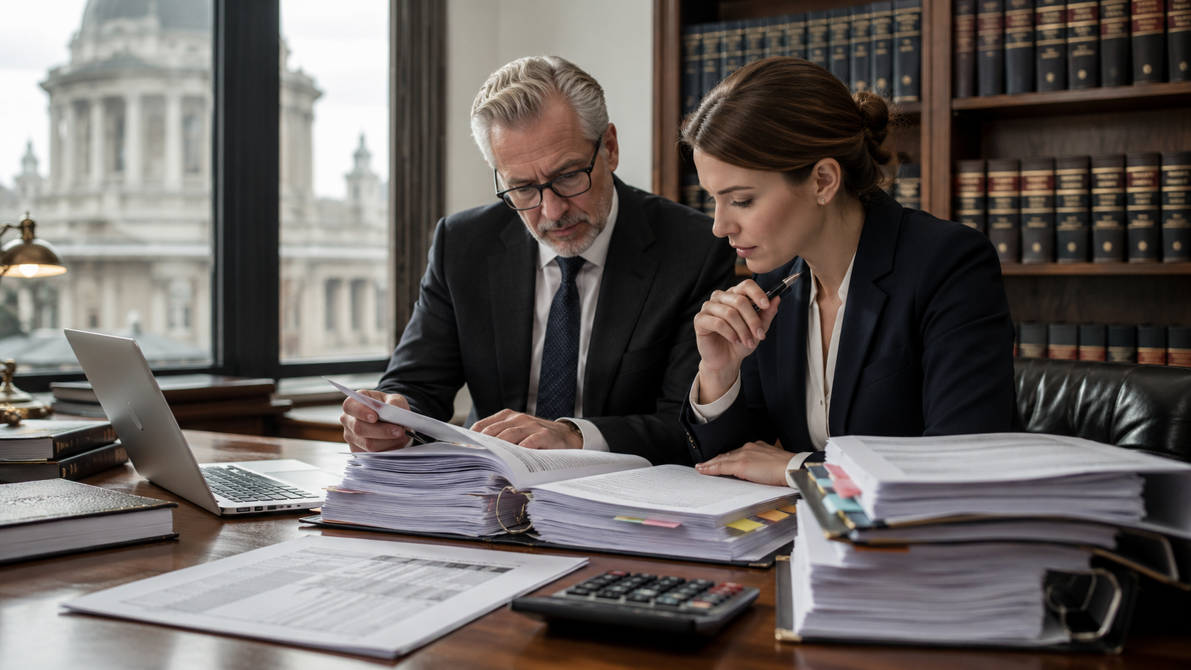 Law costs specialists reviewing legal documents