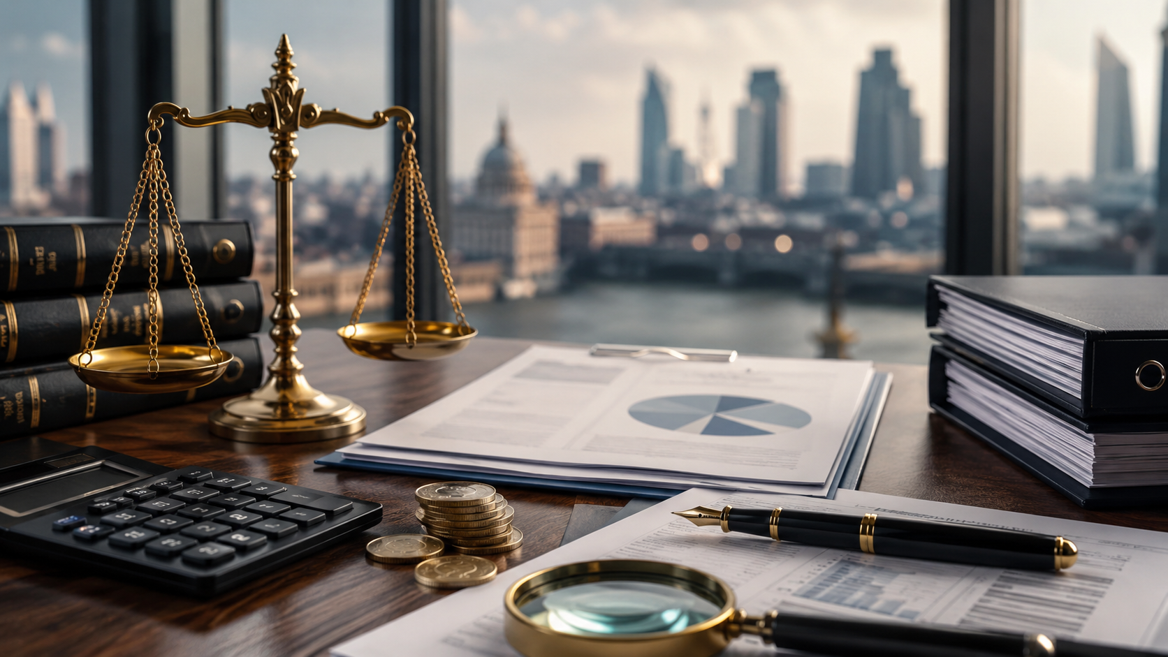 Legal costs and financial documents on office desk